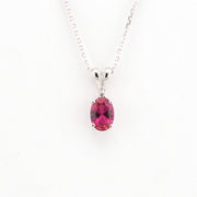 Front View Silver Created Ruby 1ct Oval CZ Necklace