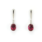 Front View Silver Created Ruby 3.5ct Oval Cubic Zirconia Earrings