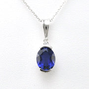 Front View Silver Created Sapphire 2.5ct Oval CZ Necklace