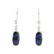 Front View Silver Created Sapphire 5.8ct Oval CZ Dangle Earrings