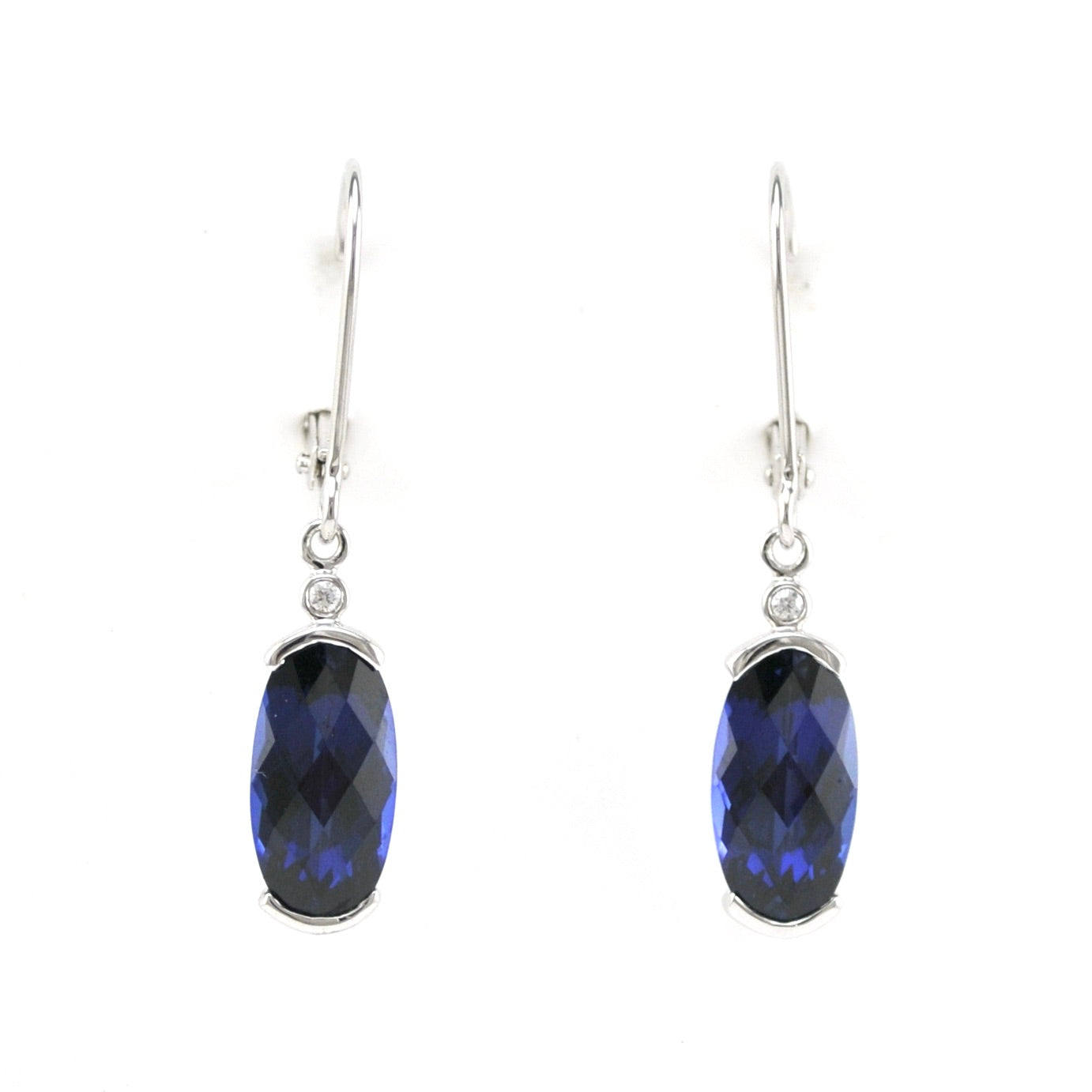 Front View Silver Created Sapphire 5.8ct Oval CZ Dangle Earrings