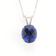 Front View Silver Created Sapphire 5ct Oval CZ Necklace