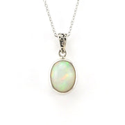 Front View Silver Ethiopian Opal 8x10mm Oval Necklace