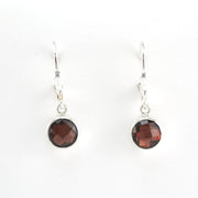 Front View Silver Garnet 6mm Round Dangle Earrings