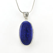 Front View Silver Lapis 16x28mm Oval Bali Pendant