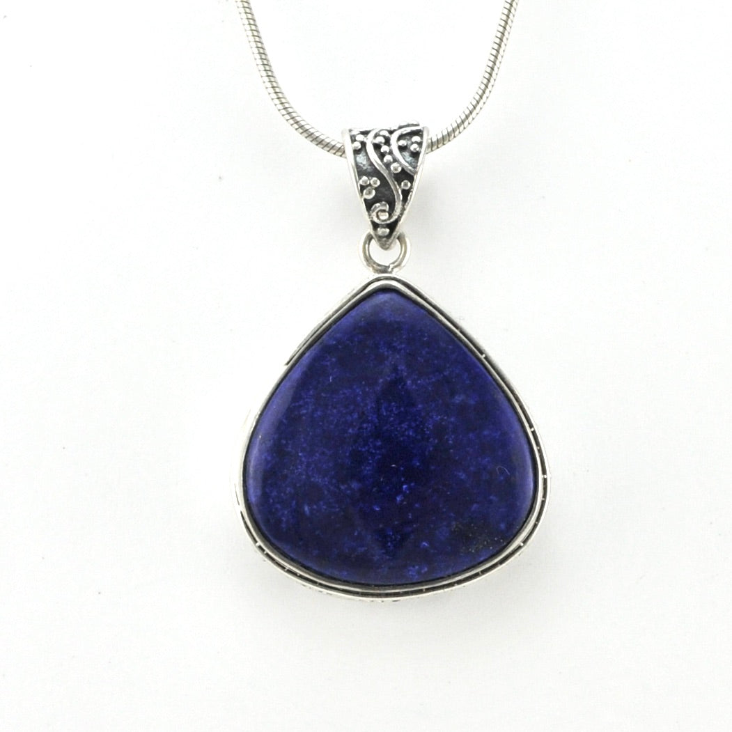 Front View Silver Lapis 22x22mm Wide Tear Bali Pendant