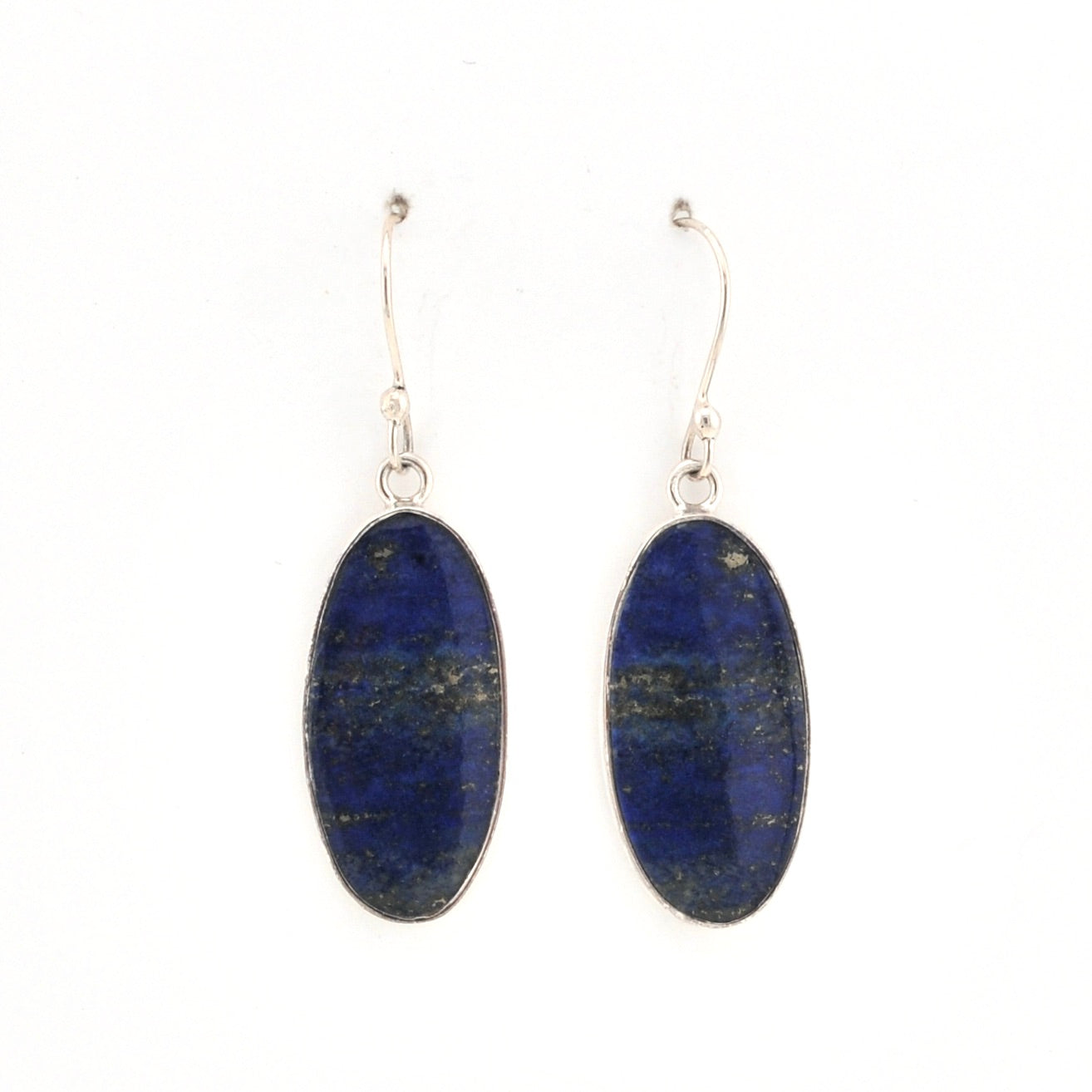 Pair of blue oval earrings on a white background
