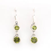 Front View Silver Peridot 2 Round Bali Dangle Earrings
