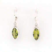 Front View Silver Peridot 6x12mm Marquise Bali Earrings
