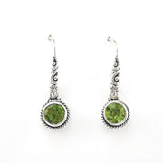 Front View Silver Peridot 7mm Round Bali Scroll Earrings