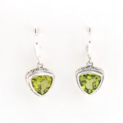 Front View Silver Peridot 9mm Trillion Bali Earrings