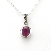 Front View Silver Ruby 6x8mm Oval Bali Necklace