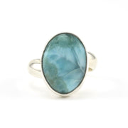 Front View Sterling Silver Larimar Oval Adjustable Ring