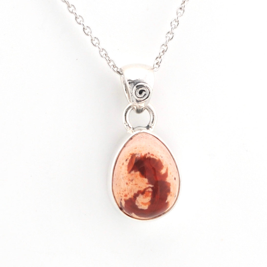 Front View Sterling Silver Mexican Fire Opal Tear Necklace