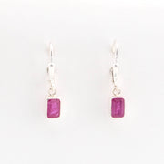 Front View Sterling Silver Ruby 4x6mm Rectangle Dangle Earrings