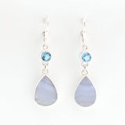 Front View Topaz Blue Lace Agate Earrings