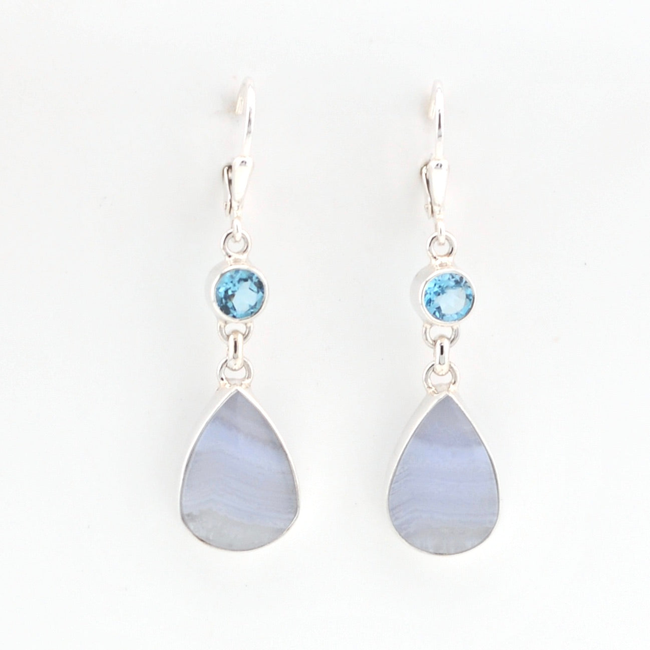Front View Topaz Blue Lace Agate Earrings