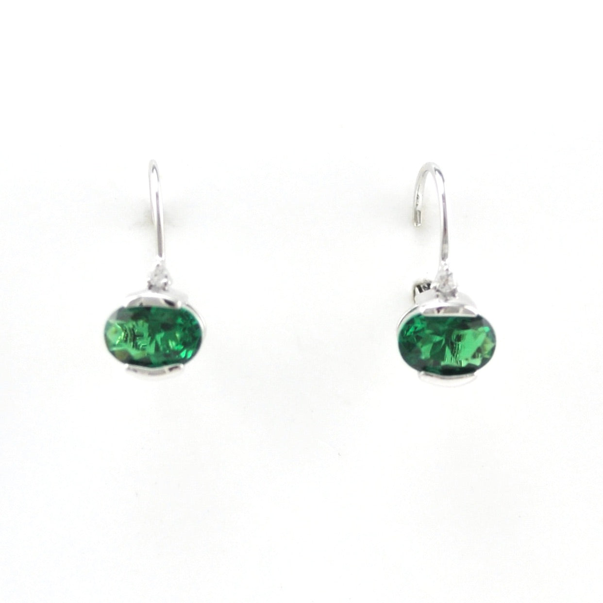 Front View ilver Created Emerald 1.5ct Oval CZ Earrings