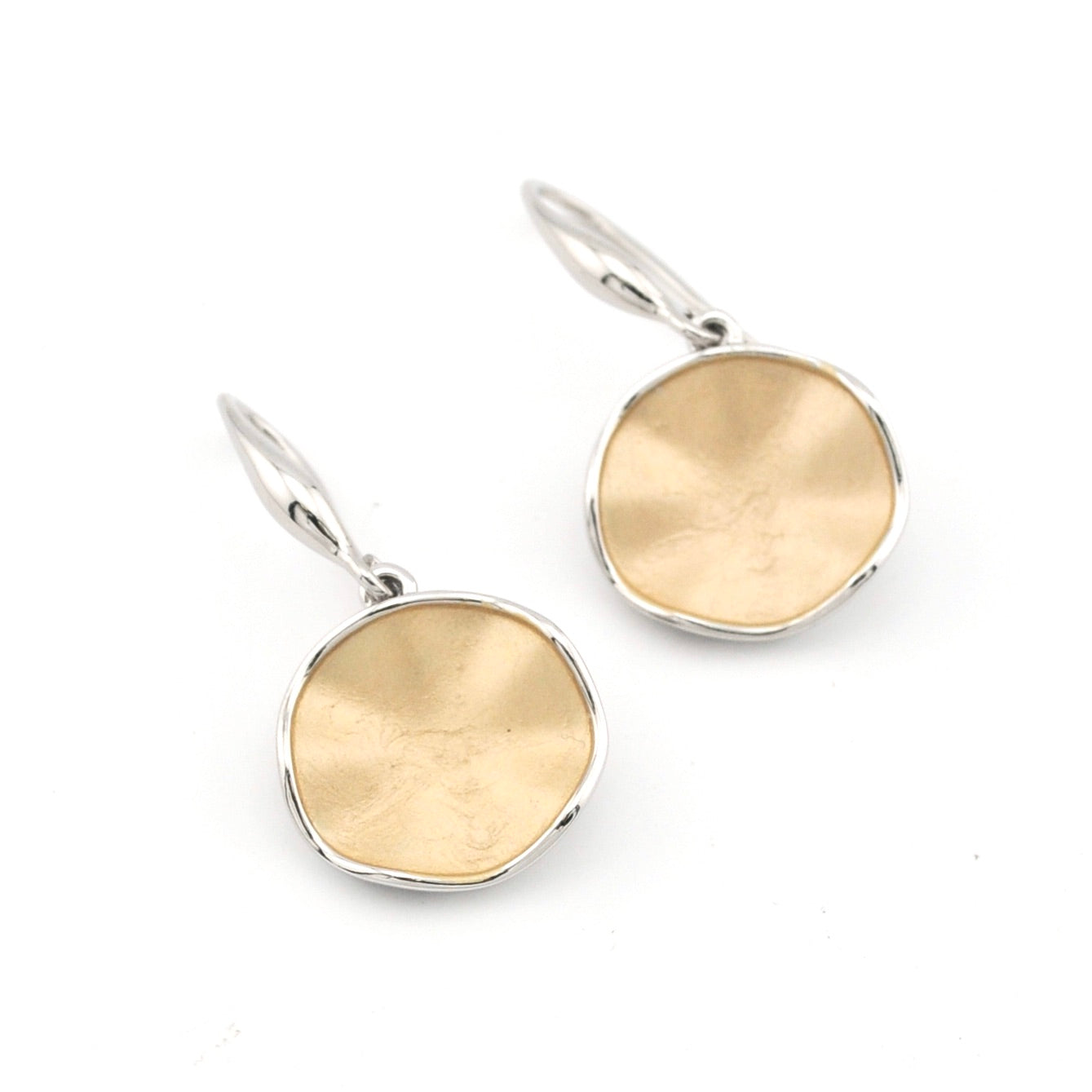 Gold with Silver Wavy Coin Earrings