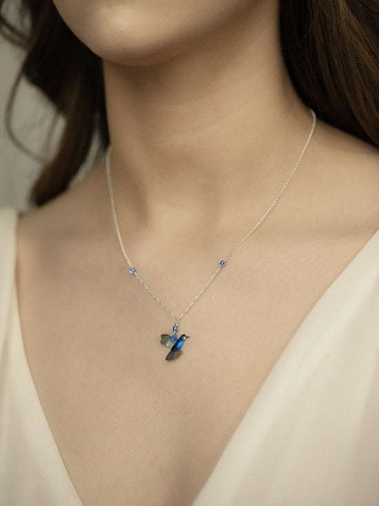 Model View Blue Radiance Picaflor Pendant Necklace