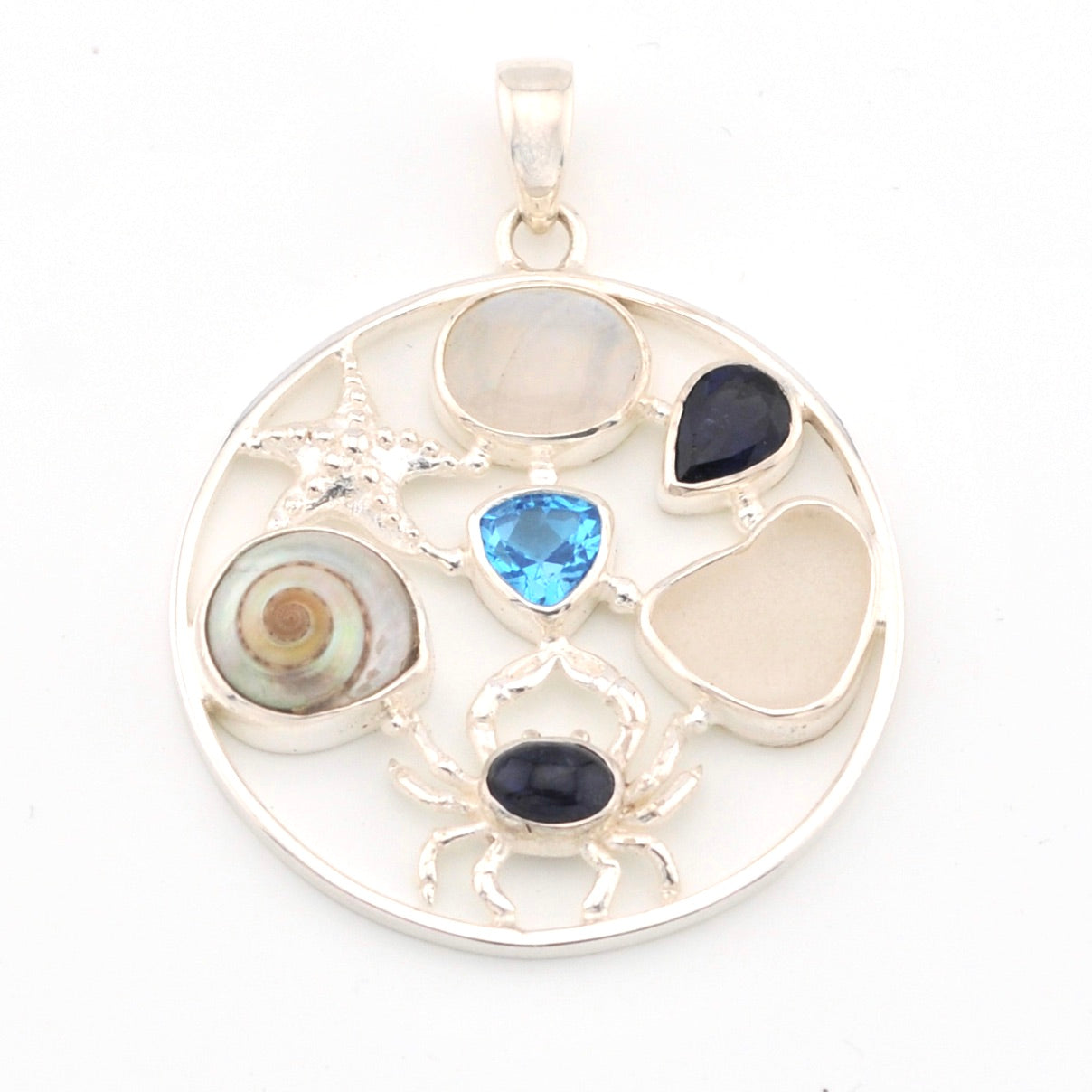 Moonstone Crab Sea Glass Topaz Medallion