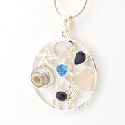 Moonstone Crab Sea Glass Topaz Medallion on Chain
