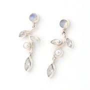Moonstone Pearl White Topaz Branch Earrings