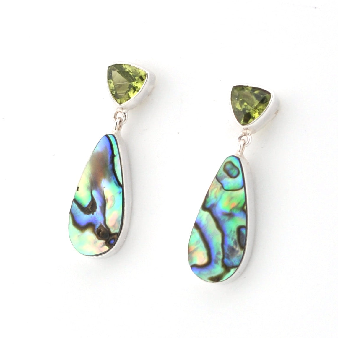 Peridot Abalone Post Drop Earrings