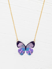 Radiant Purple Blooming Butterfly Necklace