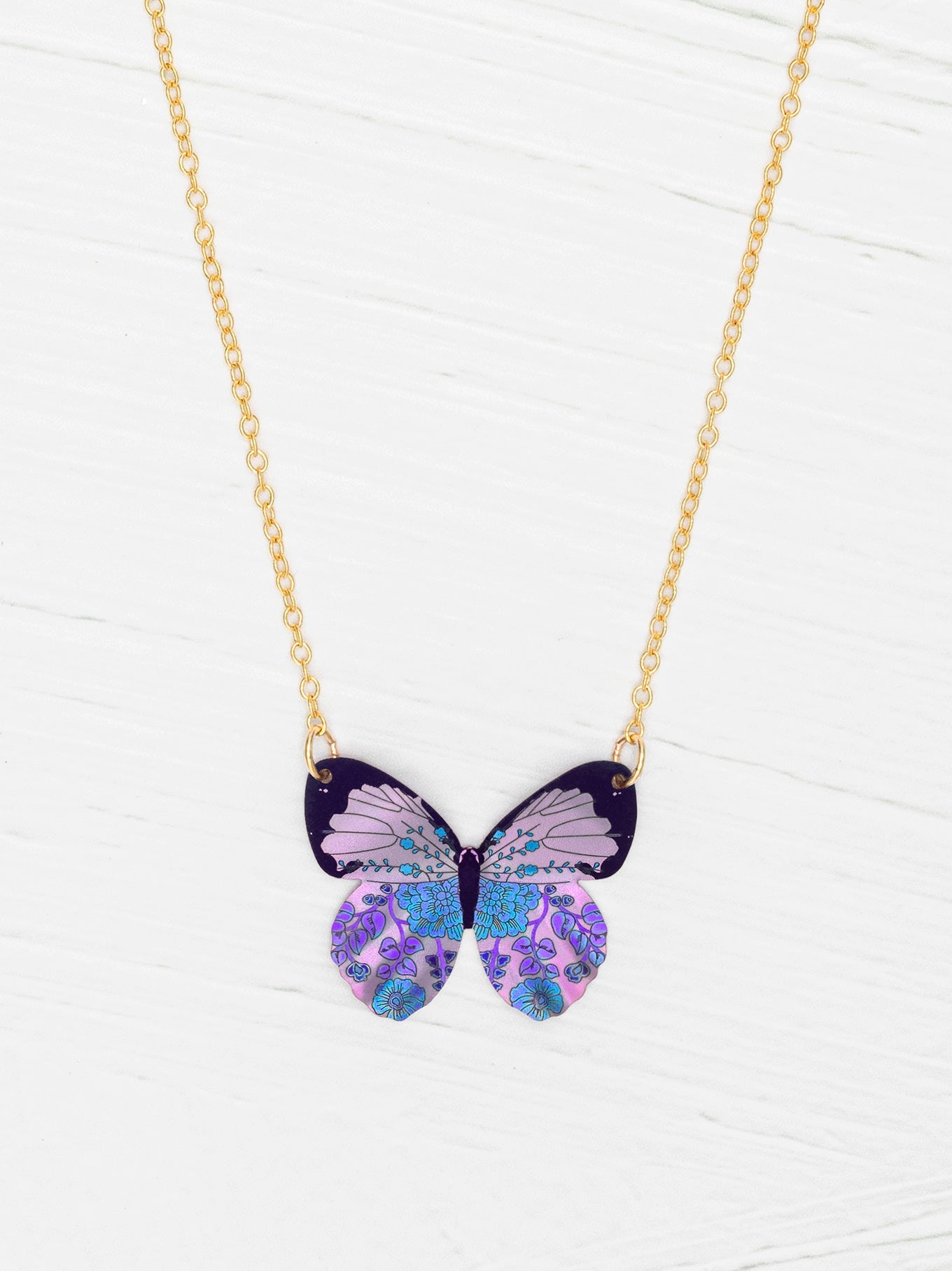 Radiant Purple Blooming Butterfly Necklace