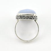 Side Angle Silver Blue Lace Agate 11x22mm Rectangle Bali Ring