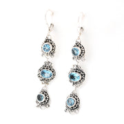 Side Order  Blue Topaz 3 Stone Bali Dangle Earrings
