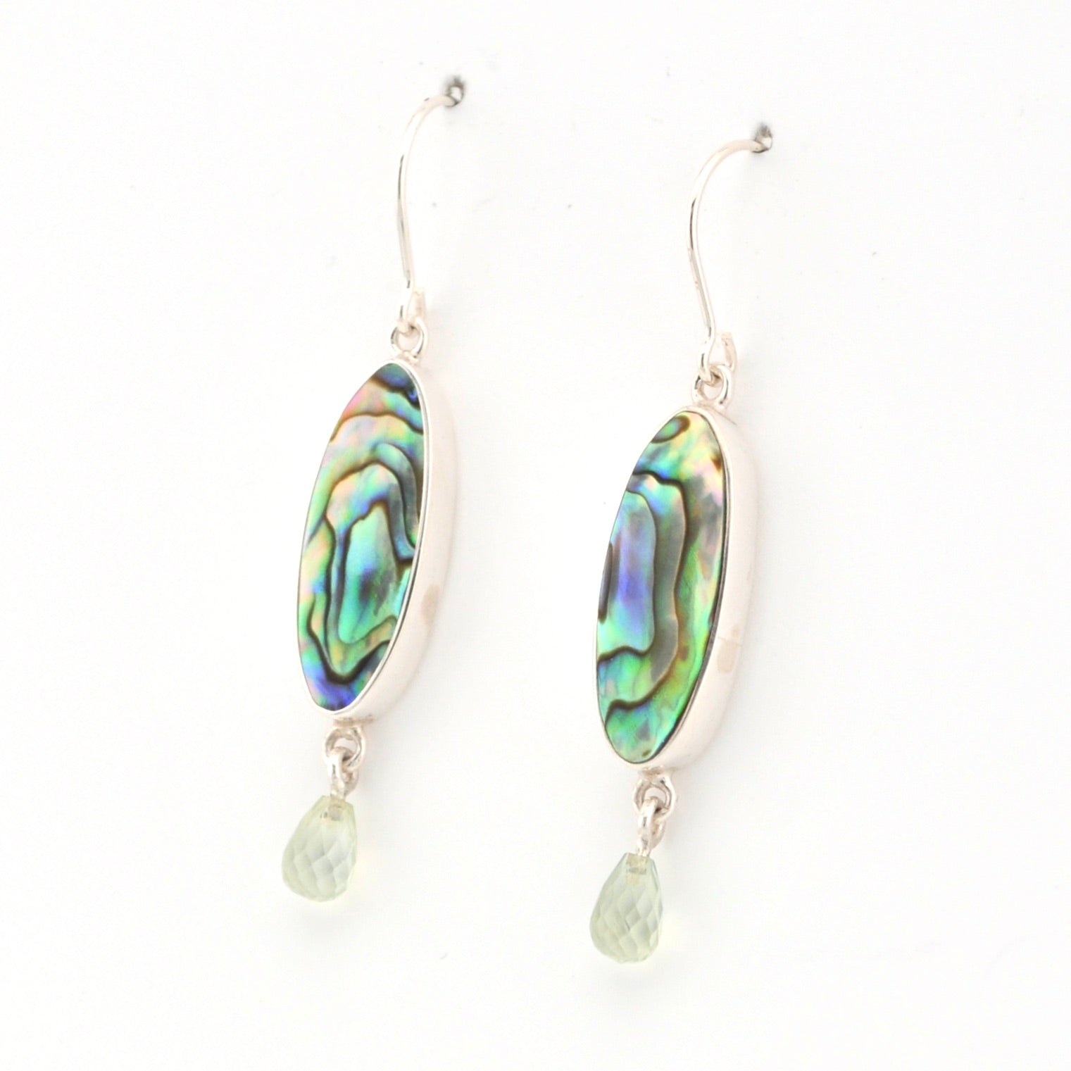 Side View Abalone Shell Prehnite Earrings