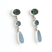 Side View Australian Opal Green Quartz Post Dangle Earrings