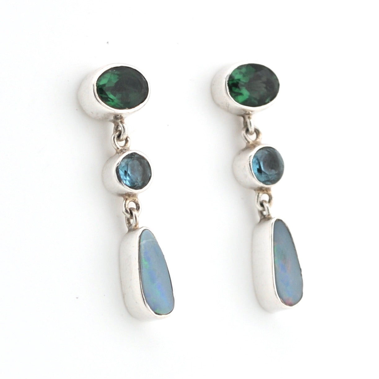 Side View Australian Opal Green Quartz Post Dangle Earrings