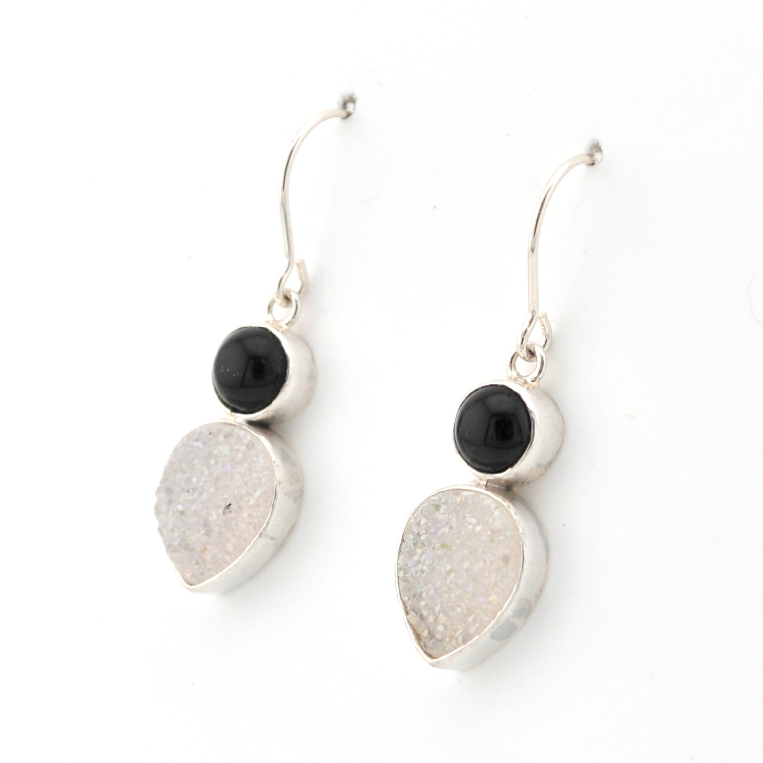 Side View Black Onyx Druzy Agate Earrings