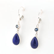 Side View Blue Topaz Lapis Dangle Earrings