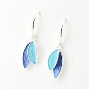 Side View Blue Turquoise Two Tone Leaf Earrings