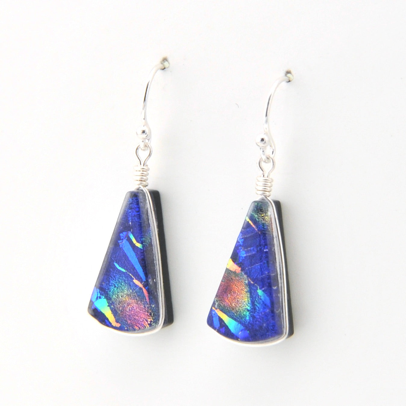 Pair of colorful fan earrings on a white background