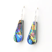Colorful teardrop-shaped earrings on a white background