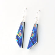 Side View Dichroic Glass Rainbow Blue Comet Dangle Earrings
