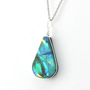Side View Dichroic Glass Rainbow Green Teardrop Pendant