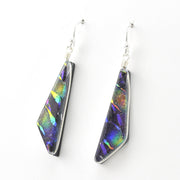 Side View Dichroic Glass Rainbow Purple Comet Dangle Earrings