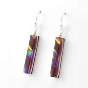 Side View Dichroic Glass Rainbow Red Rectangular Earring