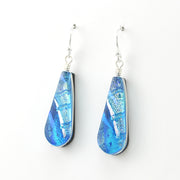 Side View Dichroic Glass Sea Blue Teardrop Dangle Earrings