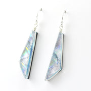 Side View Dichroic Glass Silver Comet Dangle Earrings