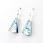 Side View Dichroic Glass Silver Fan Dangle Earrings