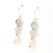 Side View Druzy Moonstone Pearl Dangle Earrings