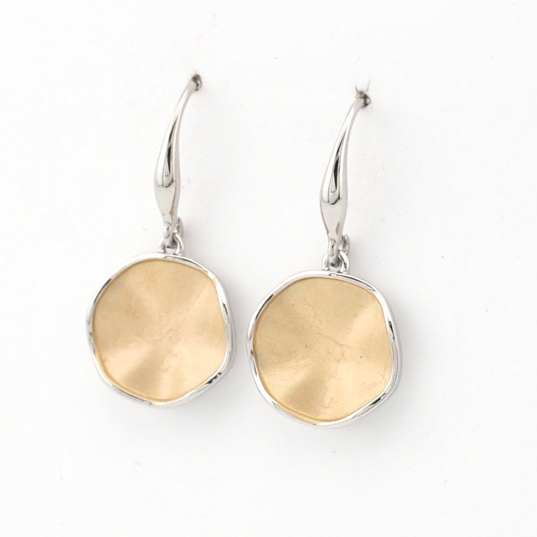 Side View Gold with Silver Wavy Coin Earrings
