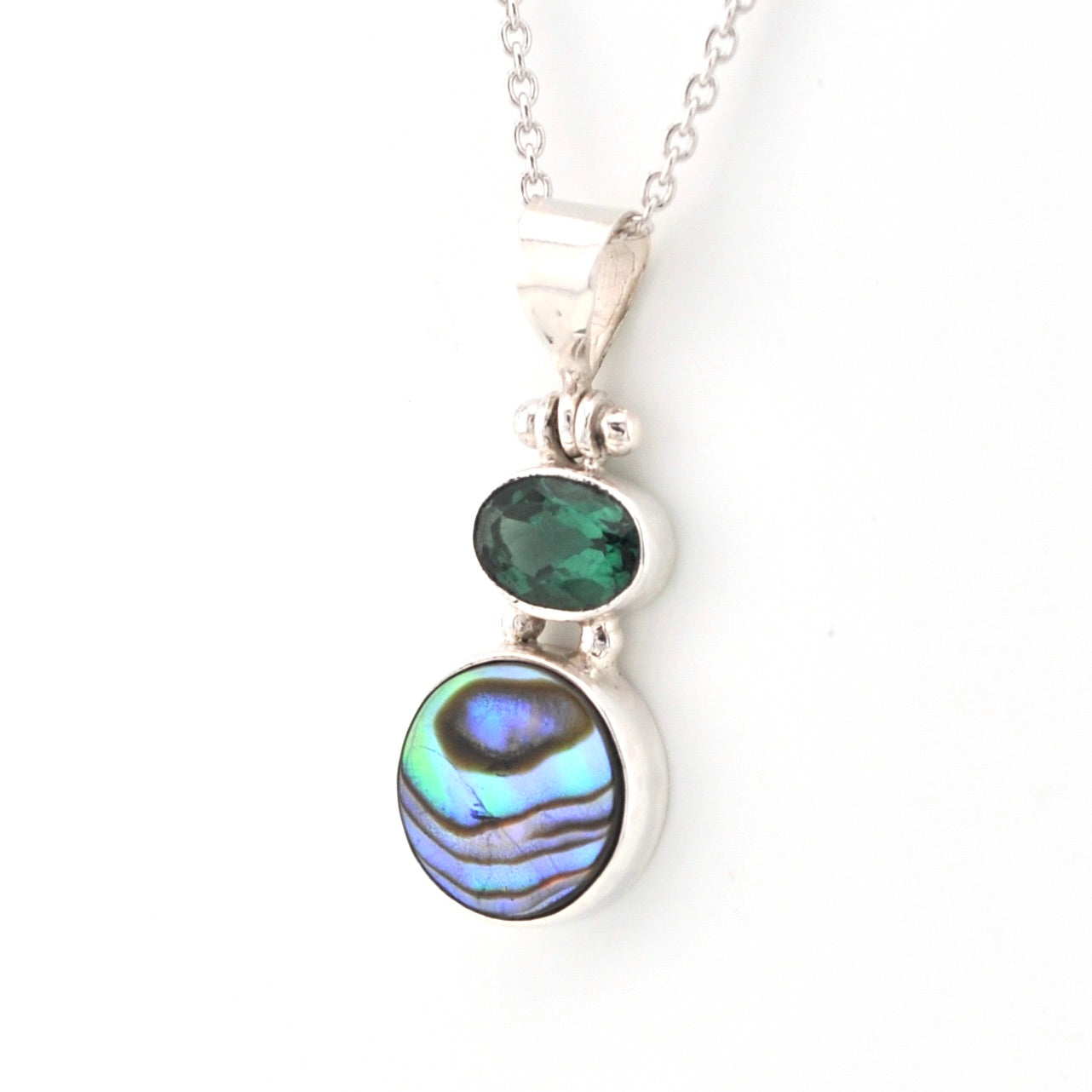 Side View Green Quartz Abalone Necklace